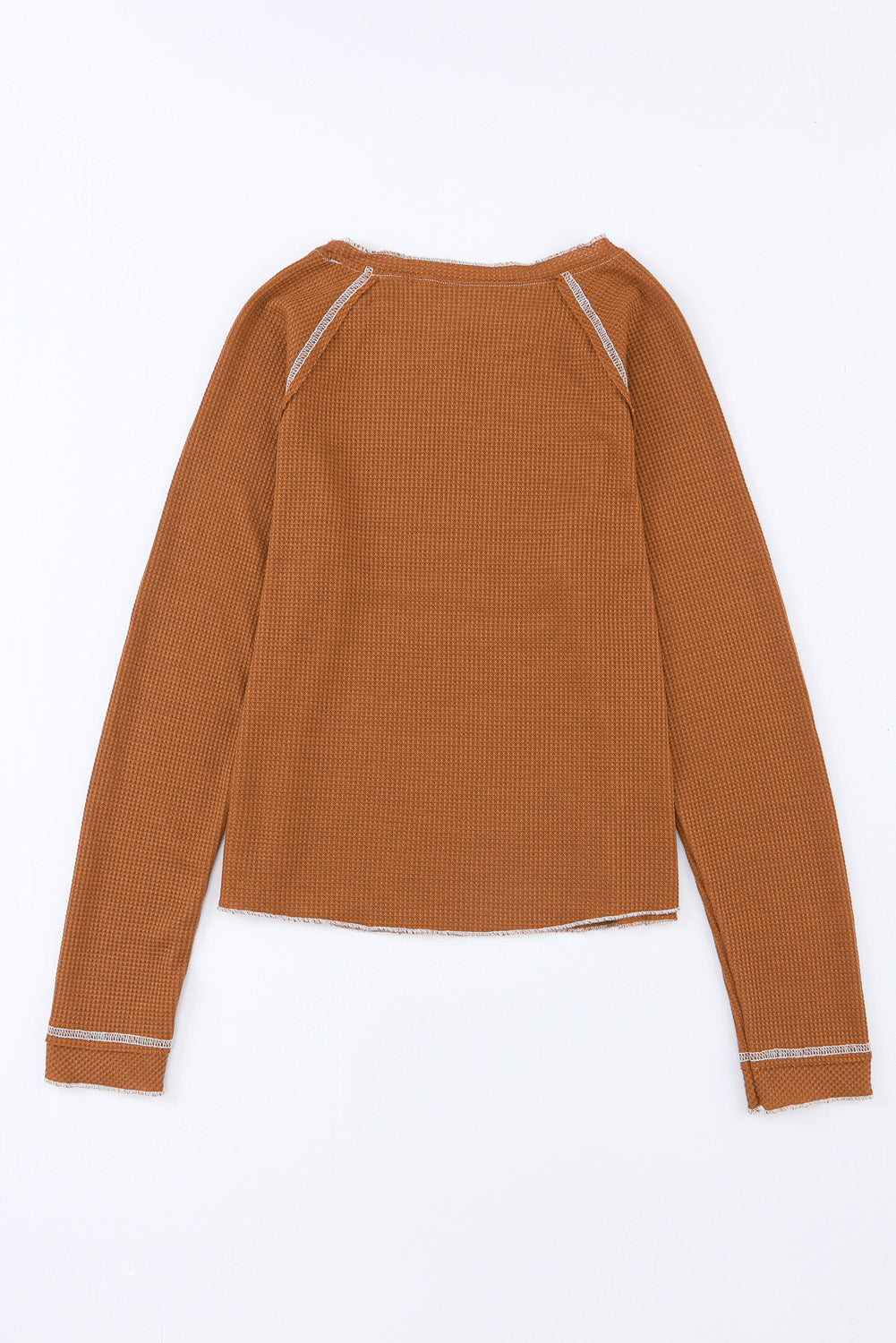 Solid Waffle Knit Round Neck Long Sleeve Top