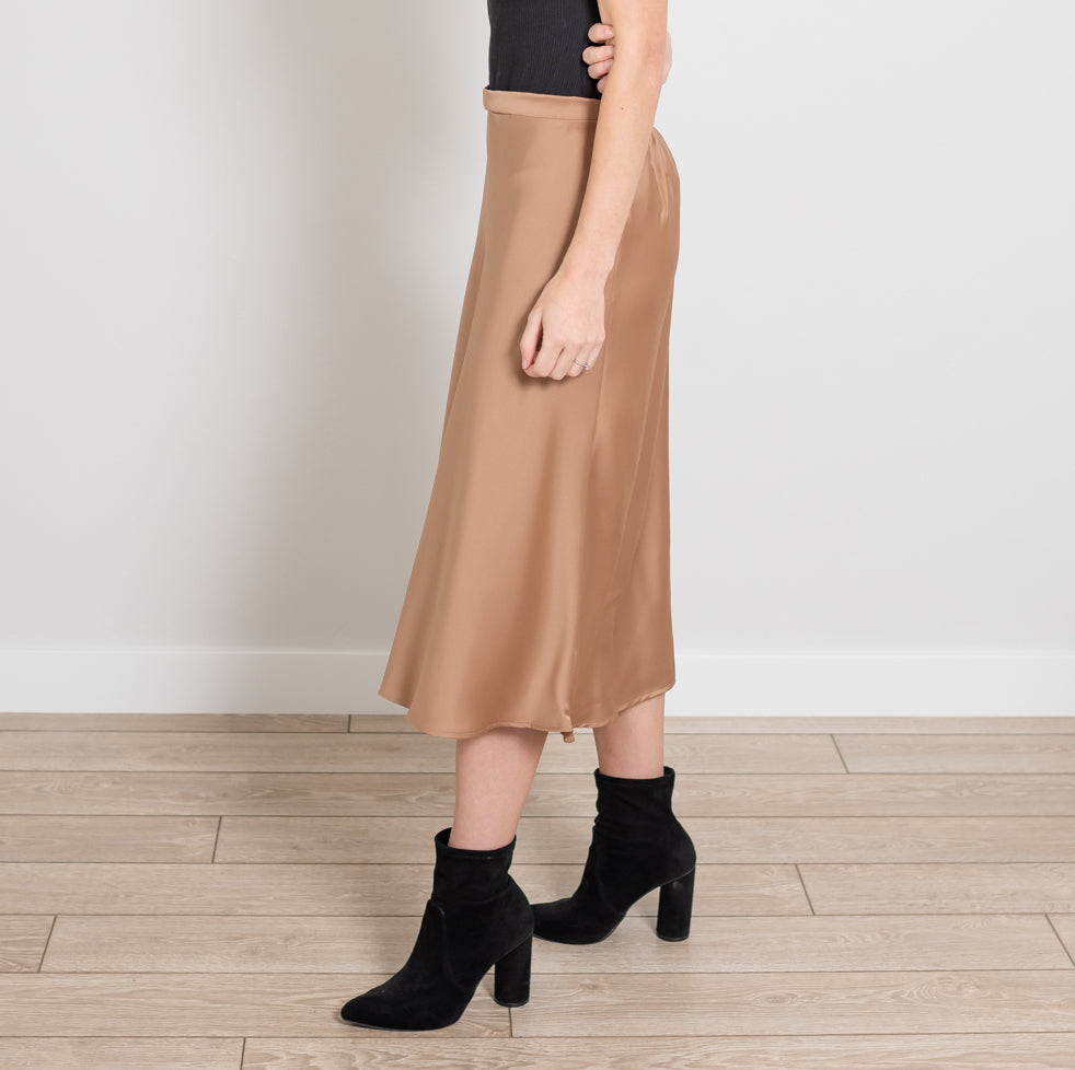 Side Zip Midi Silk Skirt