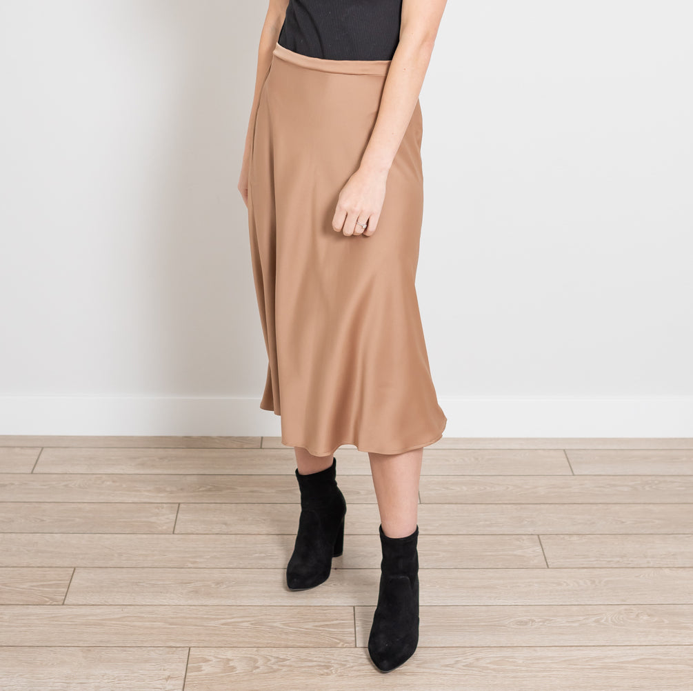 Side Zip Midi Silk Skirt