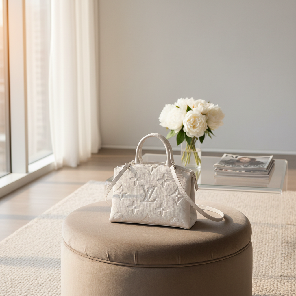 Light Grey Genuine Leather Embossed Mini Top-Handle Bag