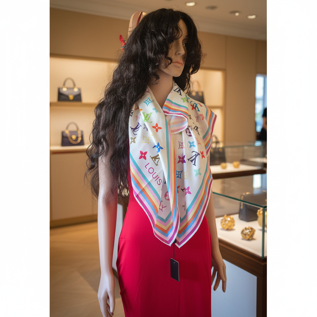 Multicolor Monogram-Style Silk Scarf | Elegant Lightweight Square Scarf