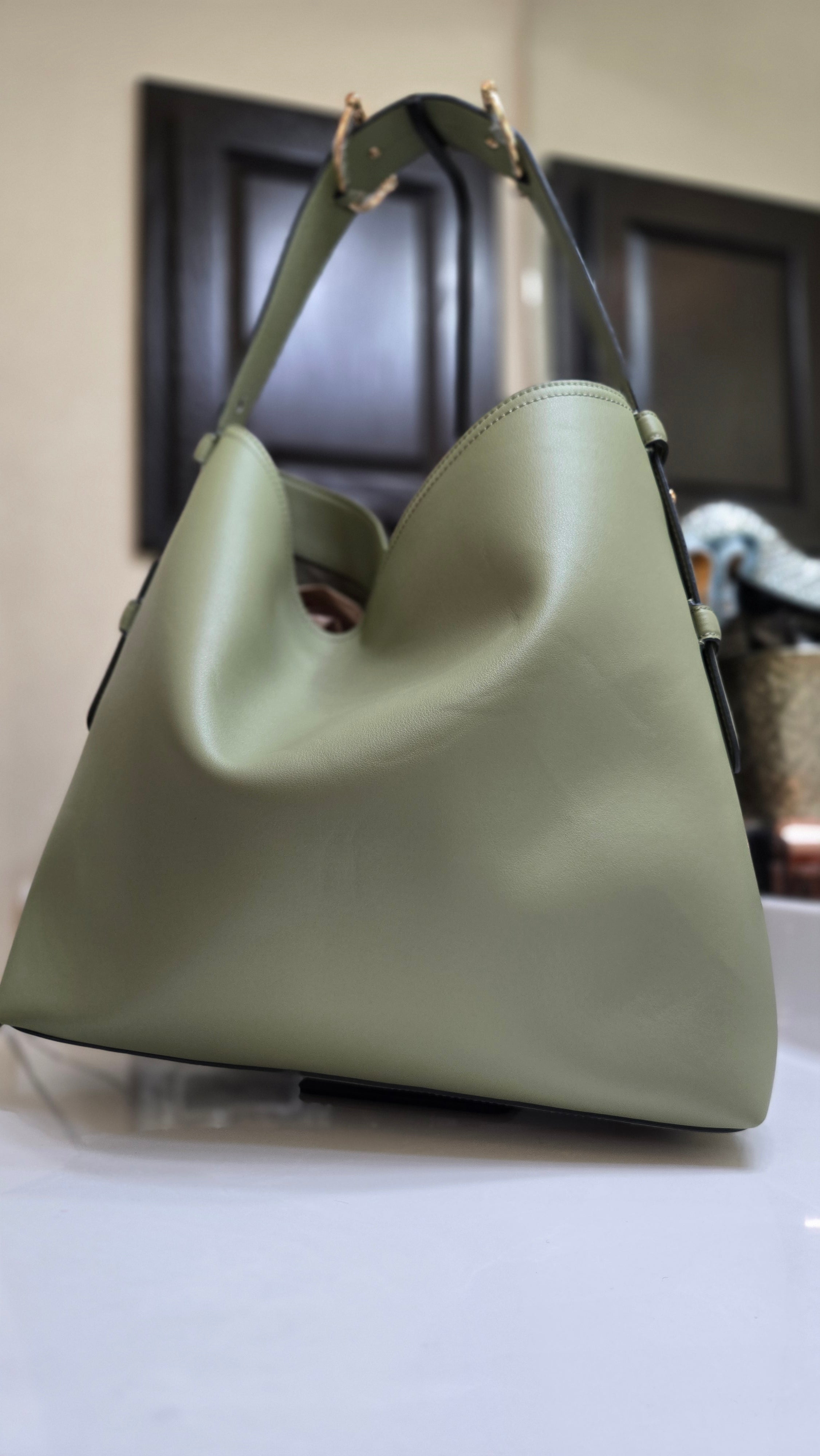 Luxury Inspired Large Green Leather Shoulder Bag