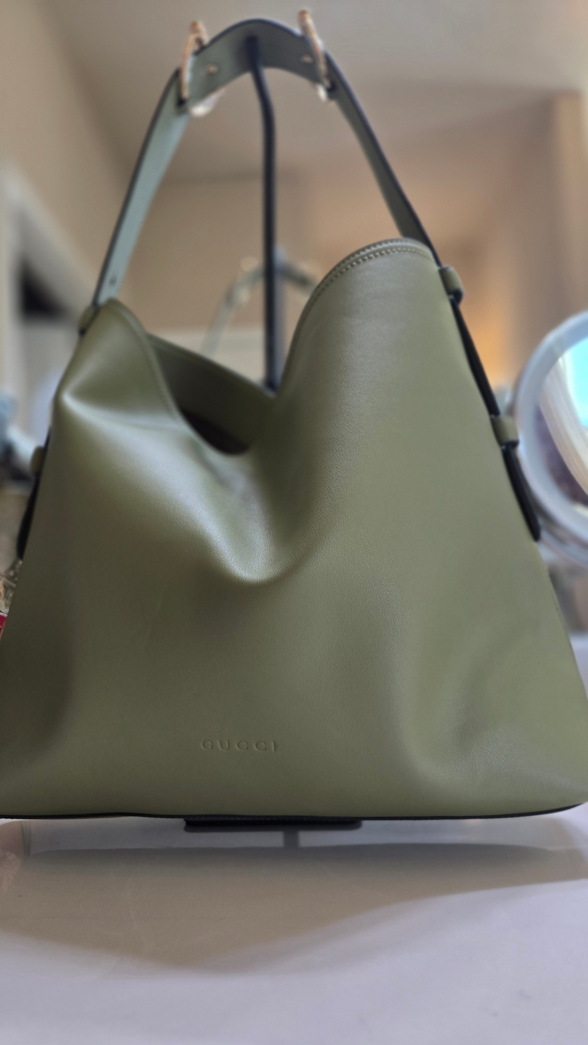 Luxury Inspired Large Green Leather Shoulder Bag
