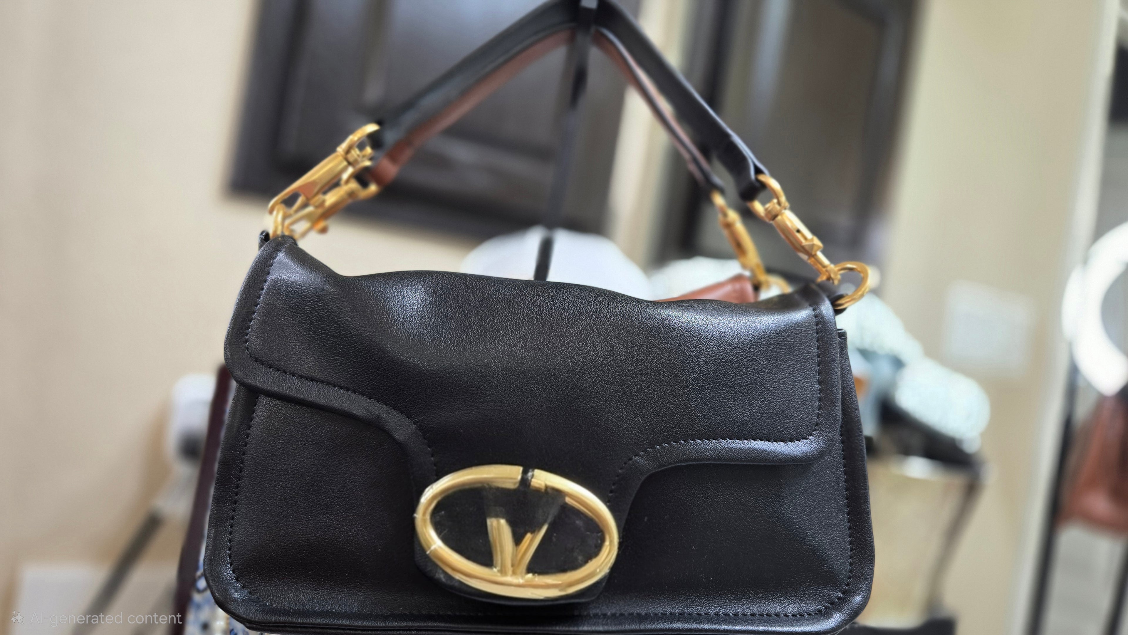 Elegant V Buckle Shoulder Bag | Genuine Leather