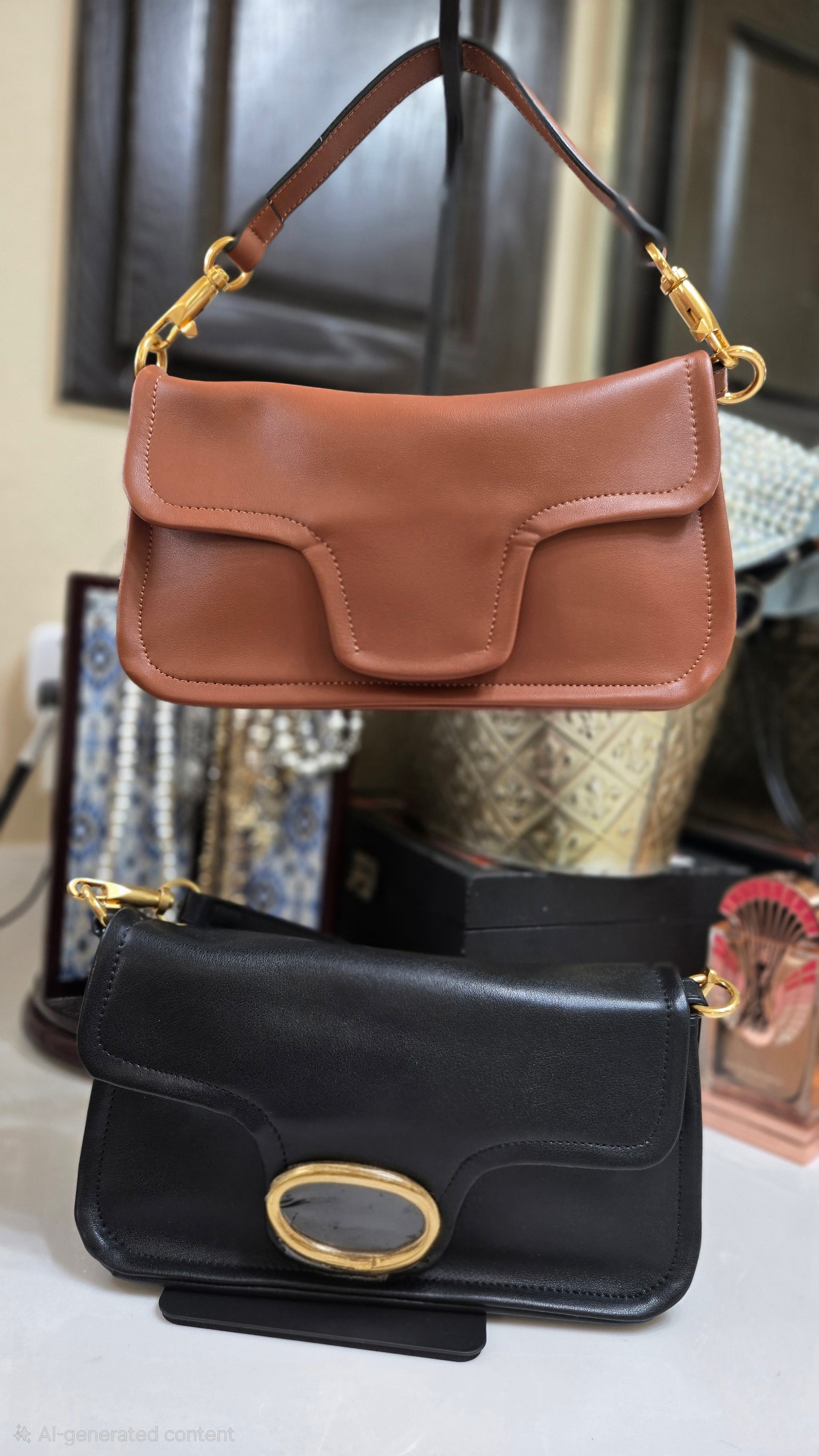 Elegant V Buckle Shoulder Bag | Genuine Leather