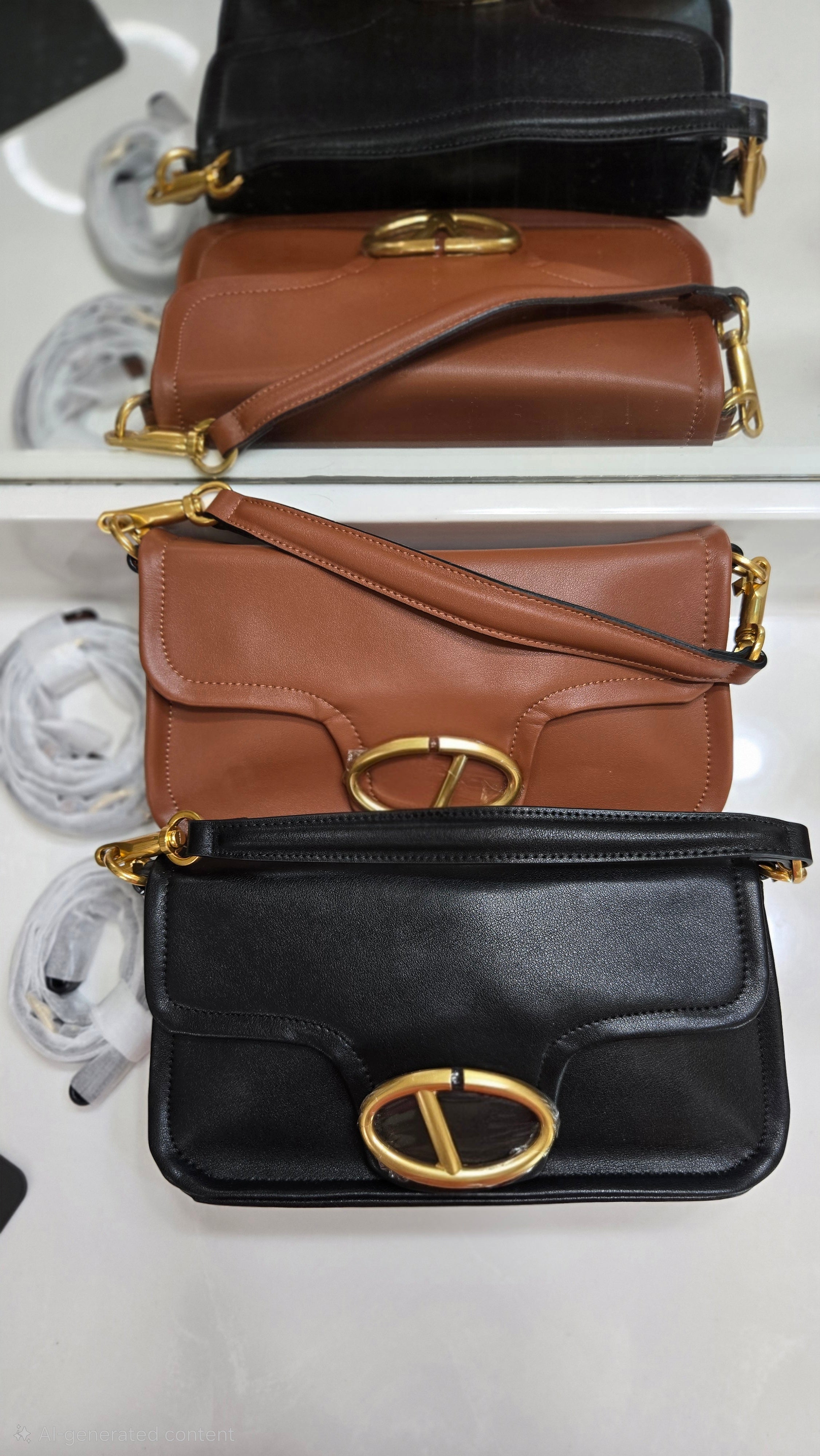 Elegant V Buckle Shoulder Bag | Genuine Leather