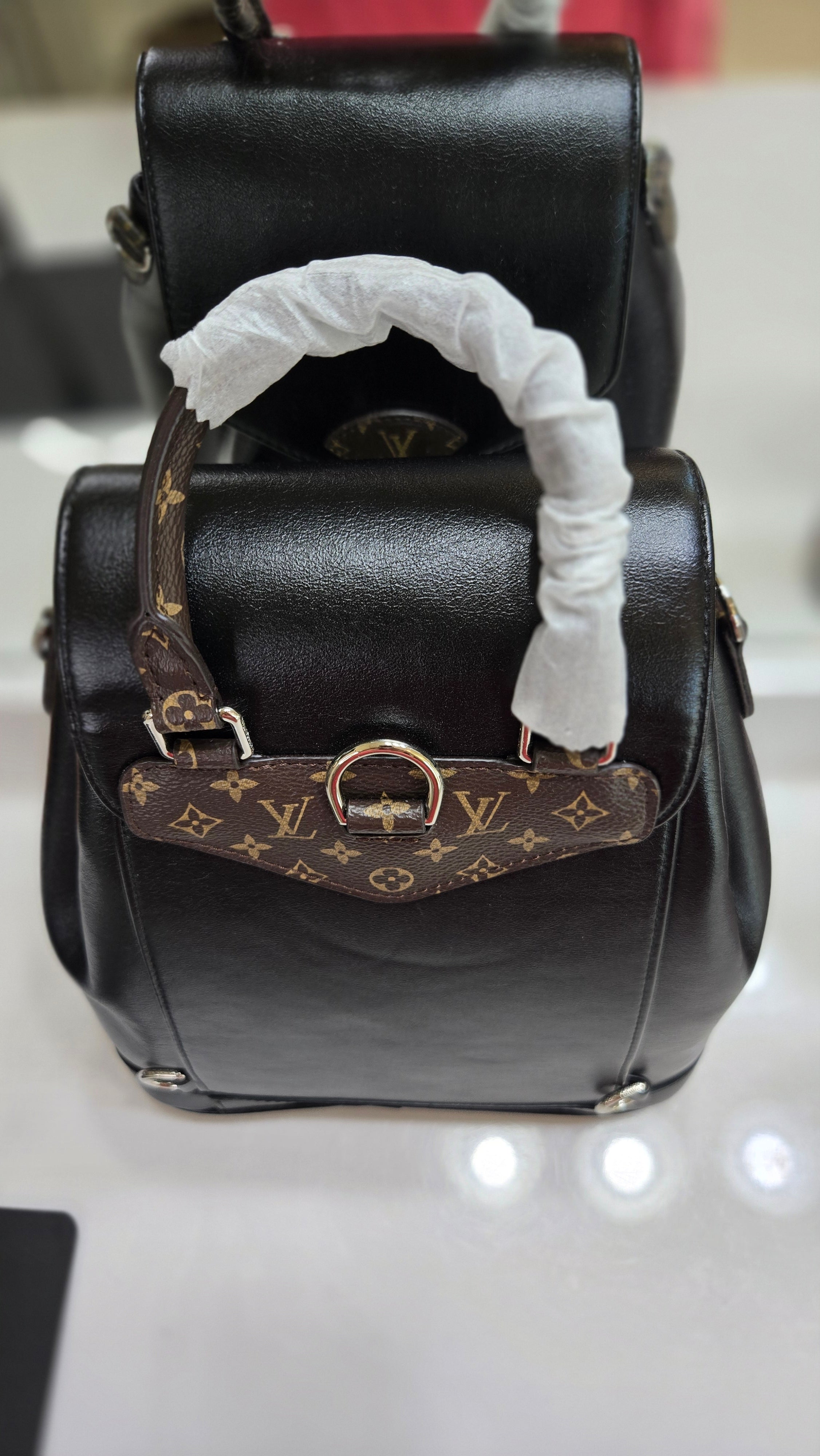 Small Genuine Leather Backpack with Monogram Accent