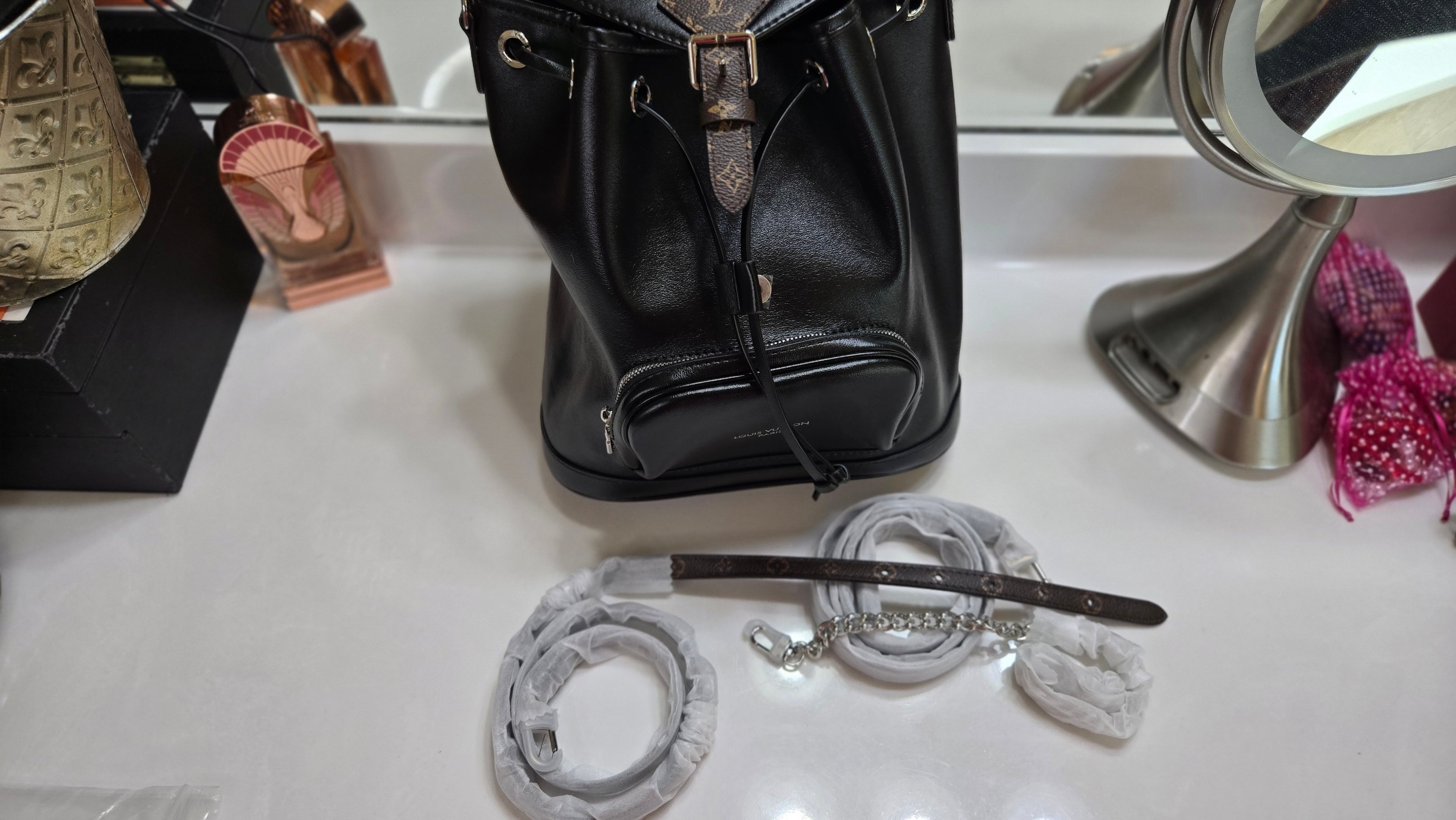 Small Genuine Leather Backpack with Monogram Accent