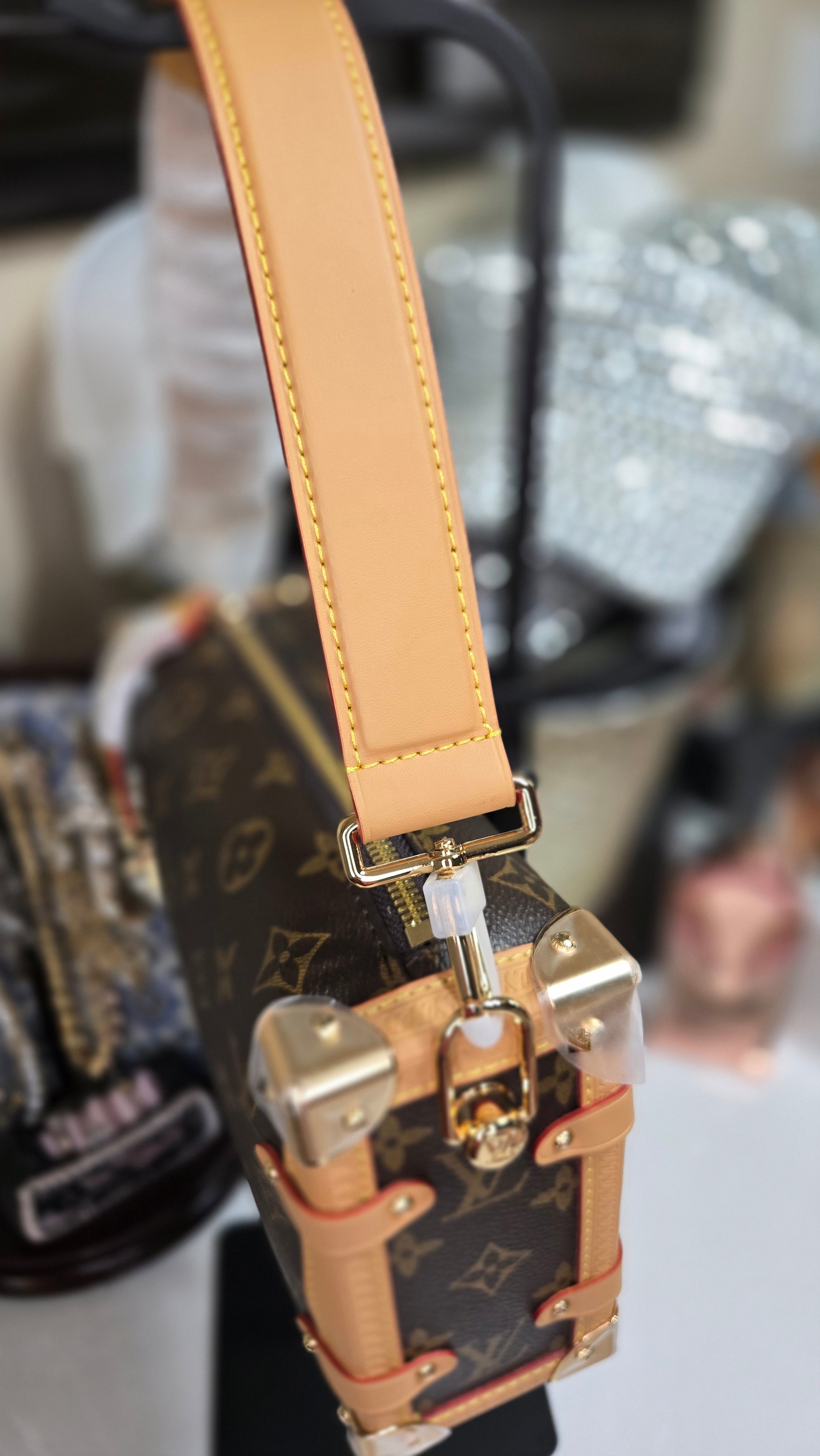 Luxury-Inspired Trunk-Style Top-Handle Bag | Coated Canvas with Leather Trim