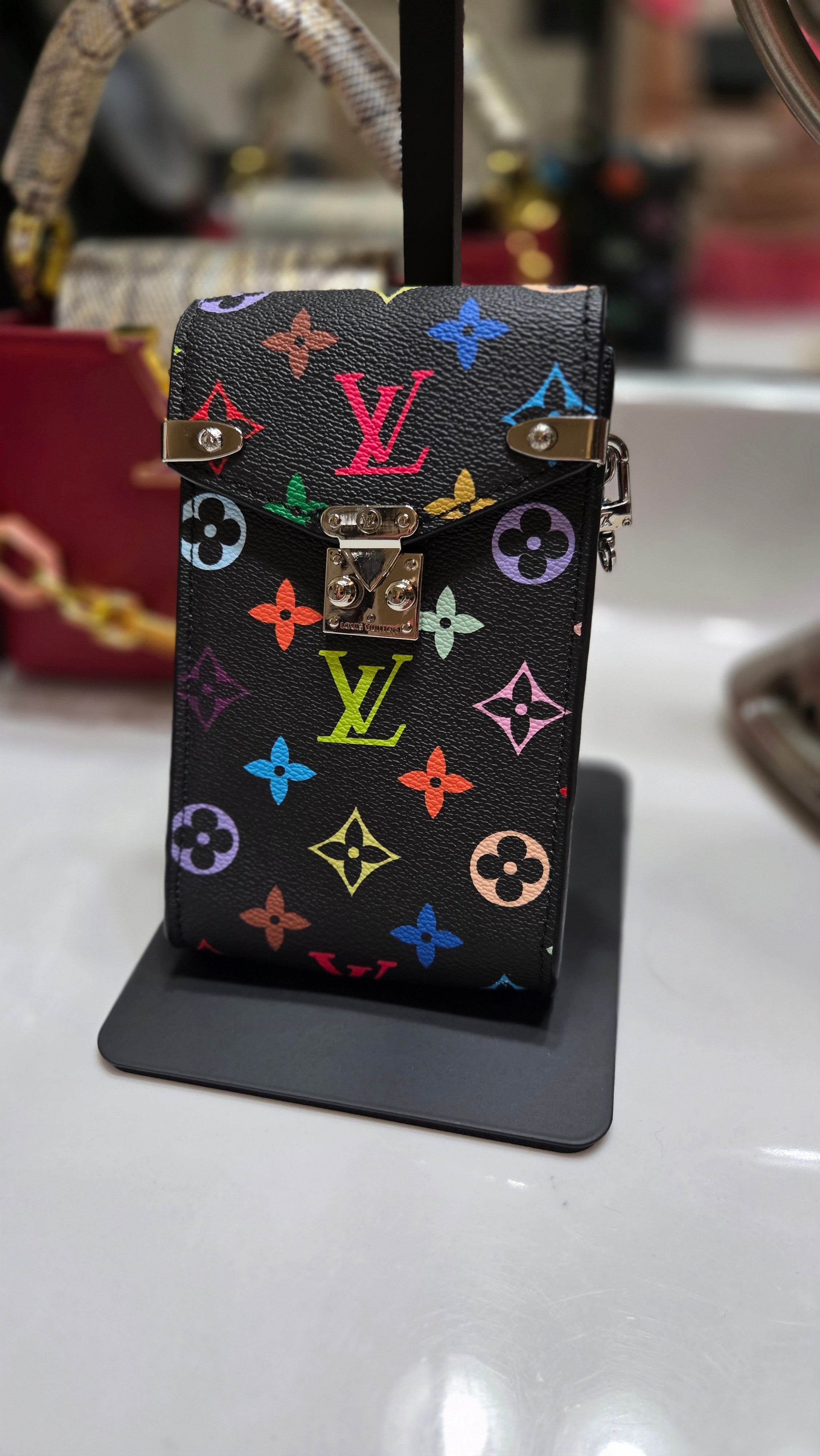 Multicolor Monogram Phone Crossbody Bag | Mini Chain Strap Pouch