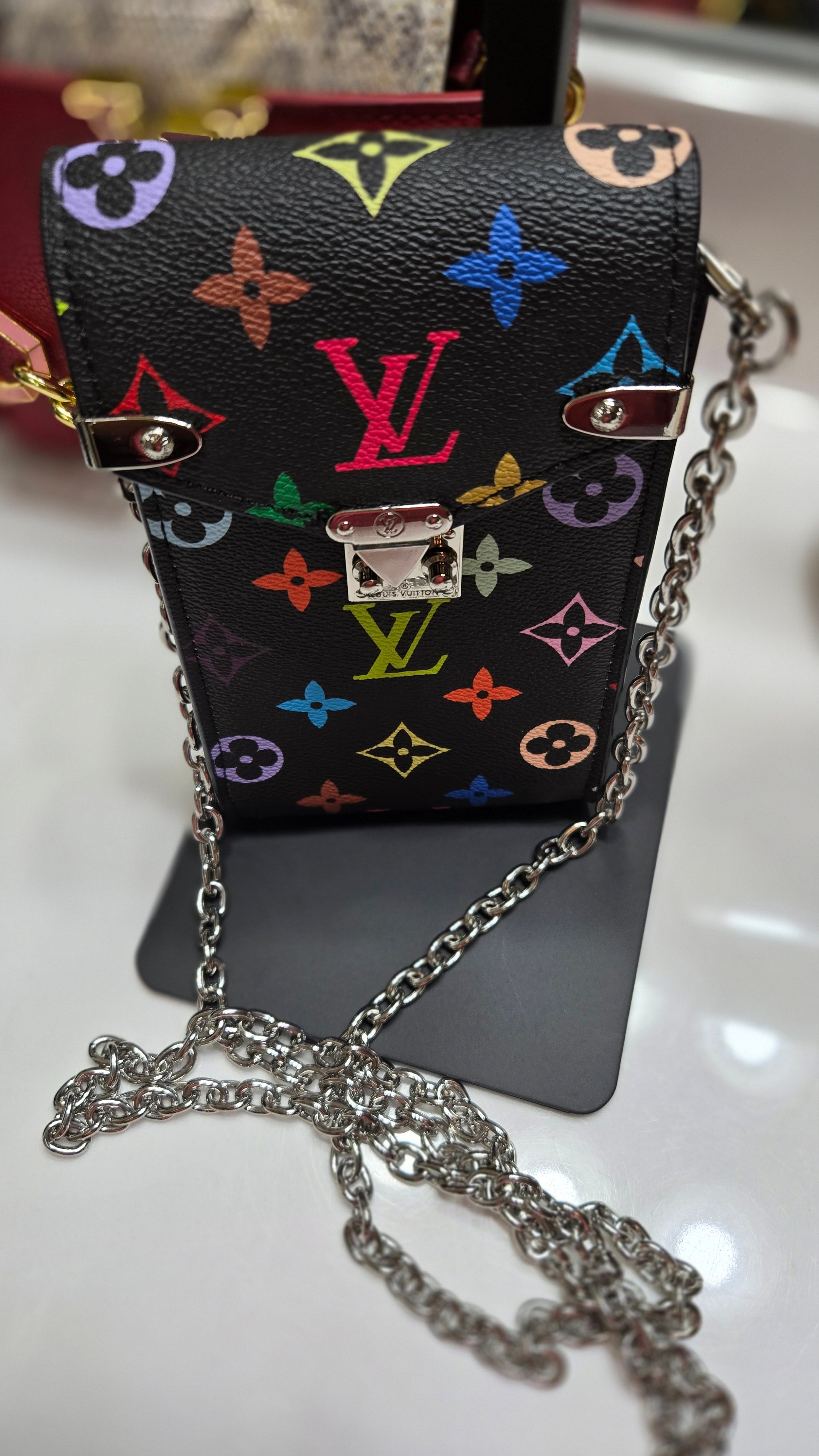 Multicolor Monogram Phone Crossbody Bag | Mini Chain Strap Pouch