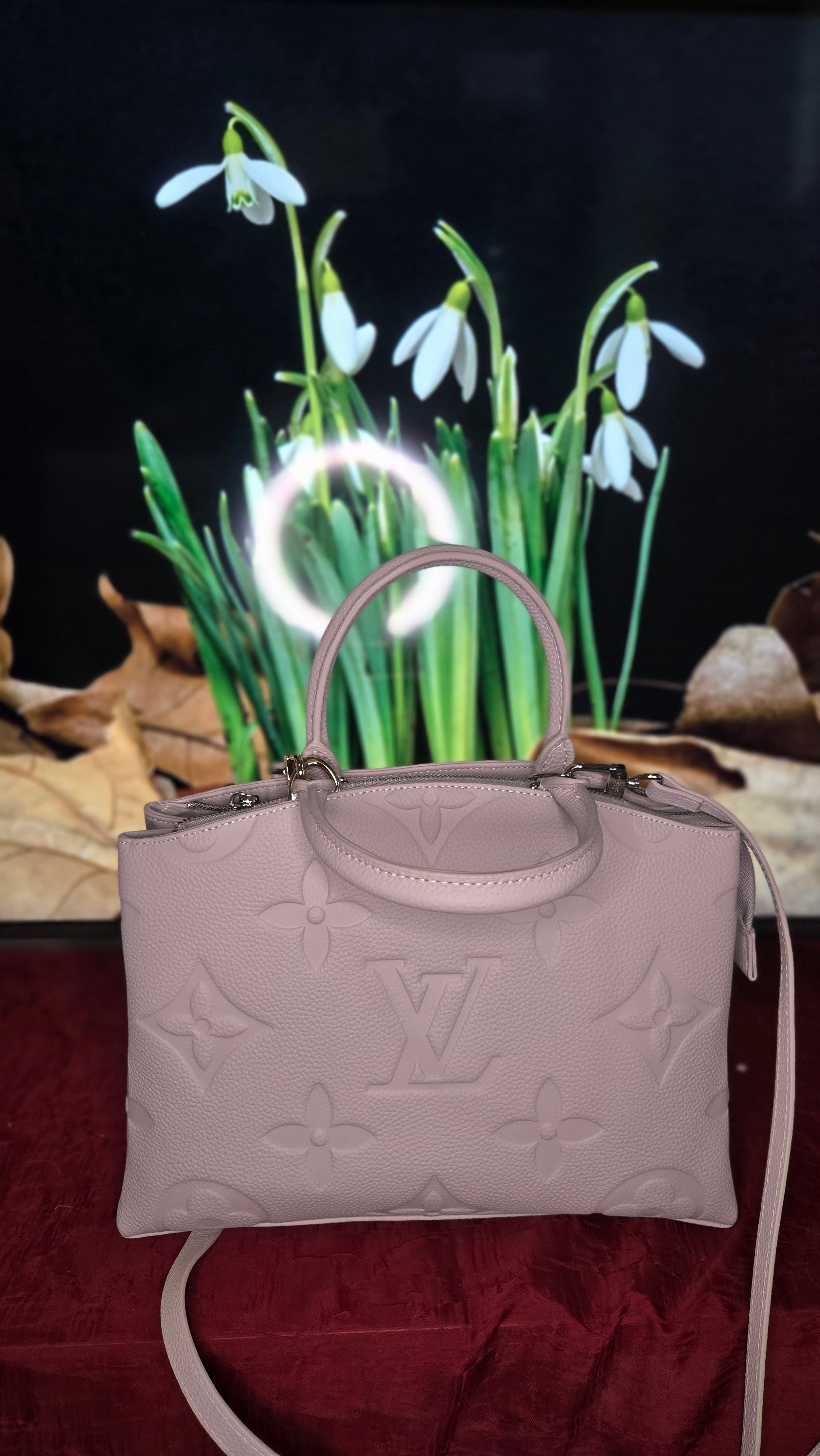 Light Grey Genuine Leather Embossed Mini Top-Handle Bag