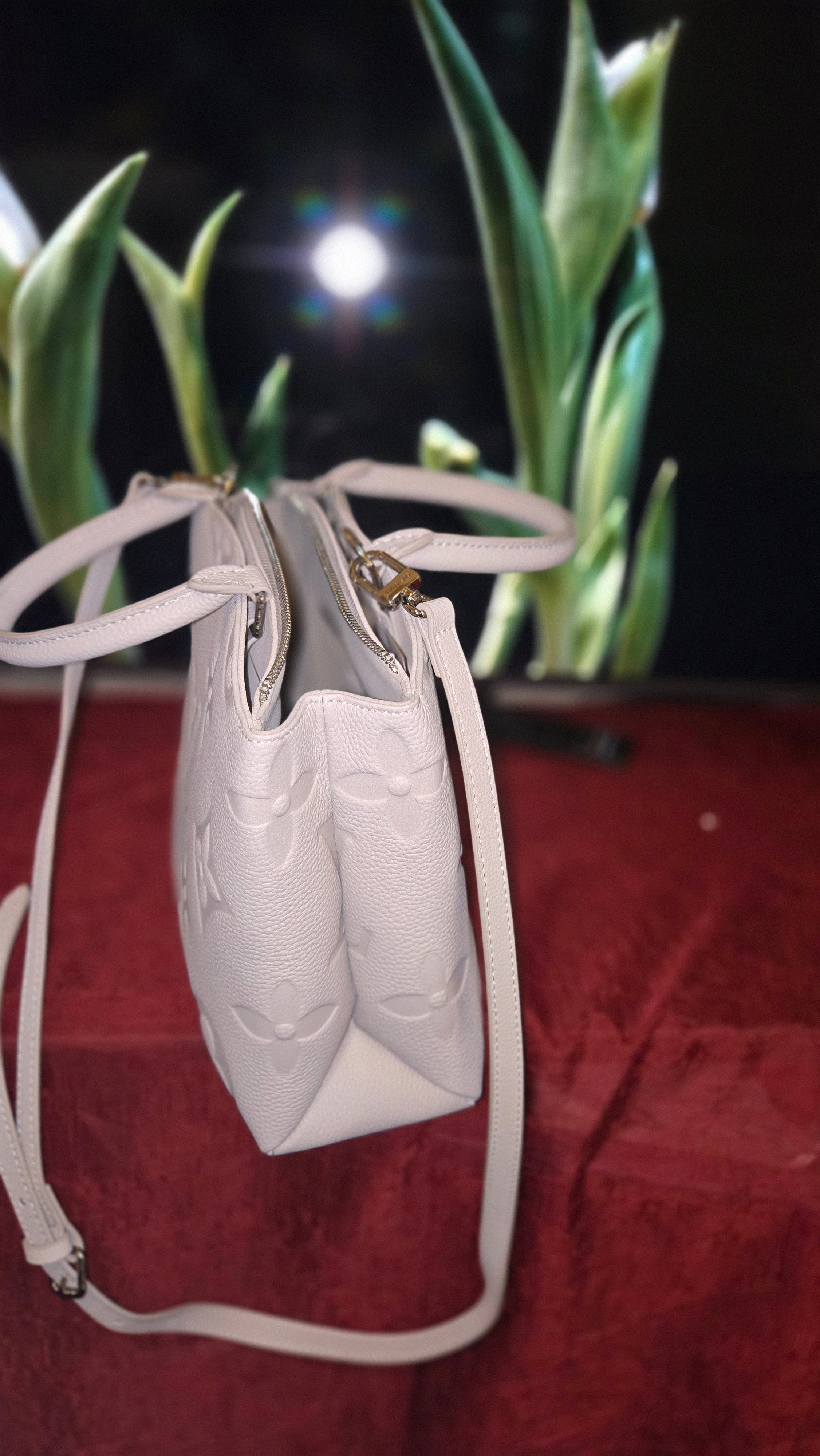 Light Grey Genuine Leather Embossed Mini Top-Handle Bag