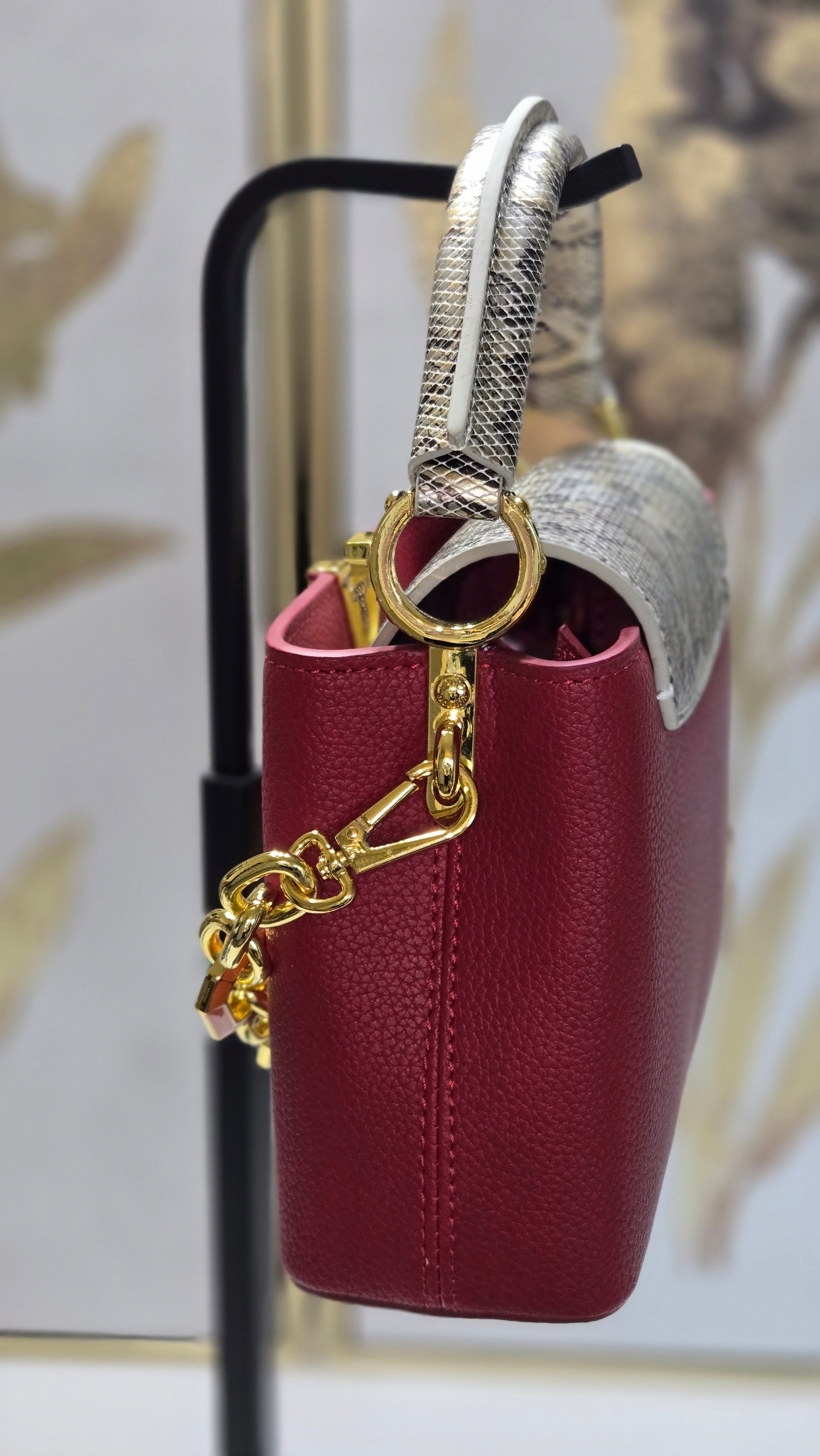 Mini Structured Top-Handle Bag | Pebbled Leather with Embossed Handle