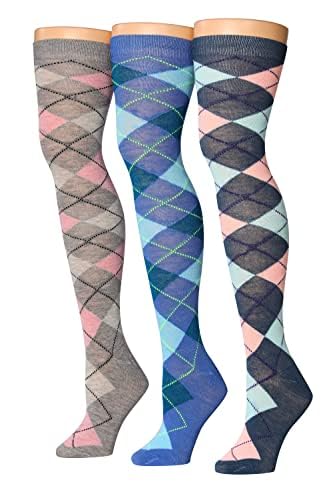Charming Argyle Over The Knee High Socks - 3 Pairs