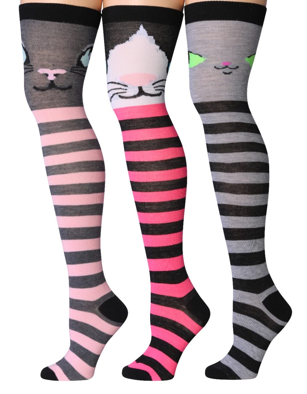 Cat Over The Knee High Socks - 3 Pairs