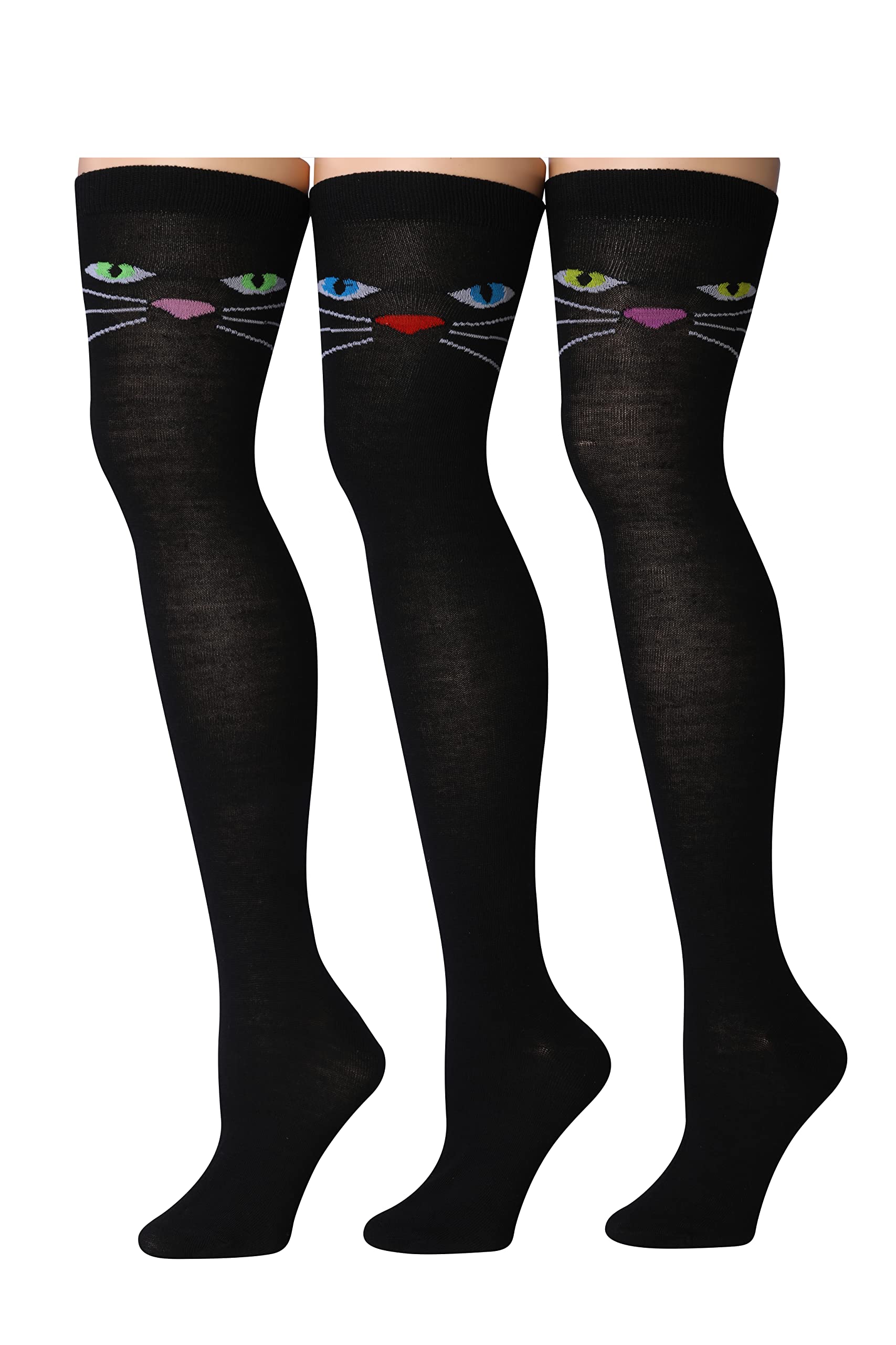 Iconic Cat Faces Over The Knee High Socks - 3 Pairs