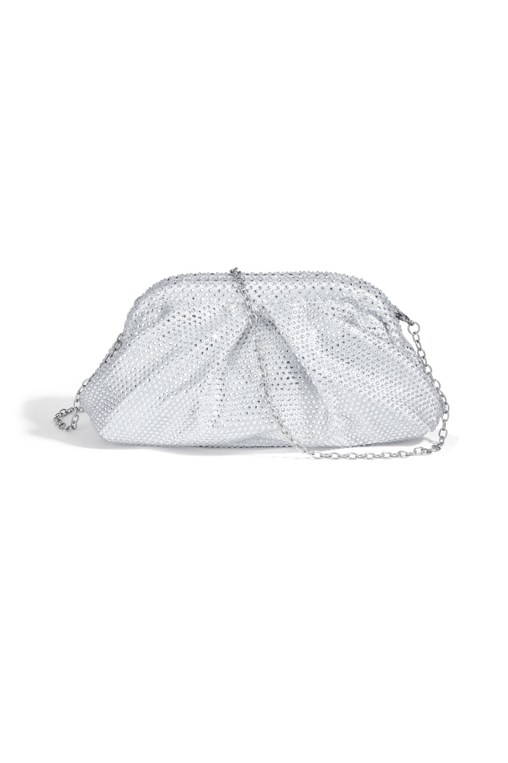 Silver mesh  sequin handbag on a white background
