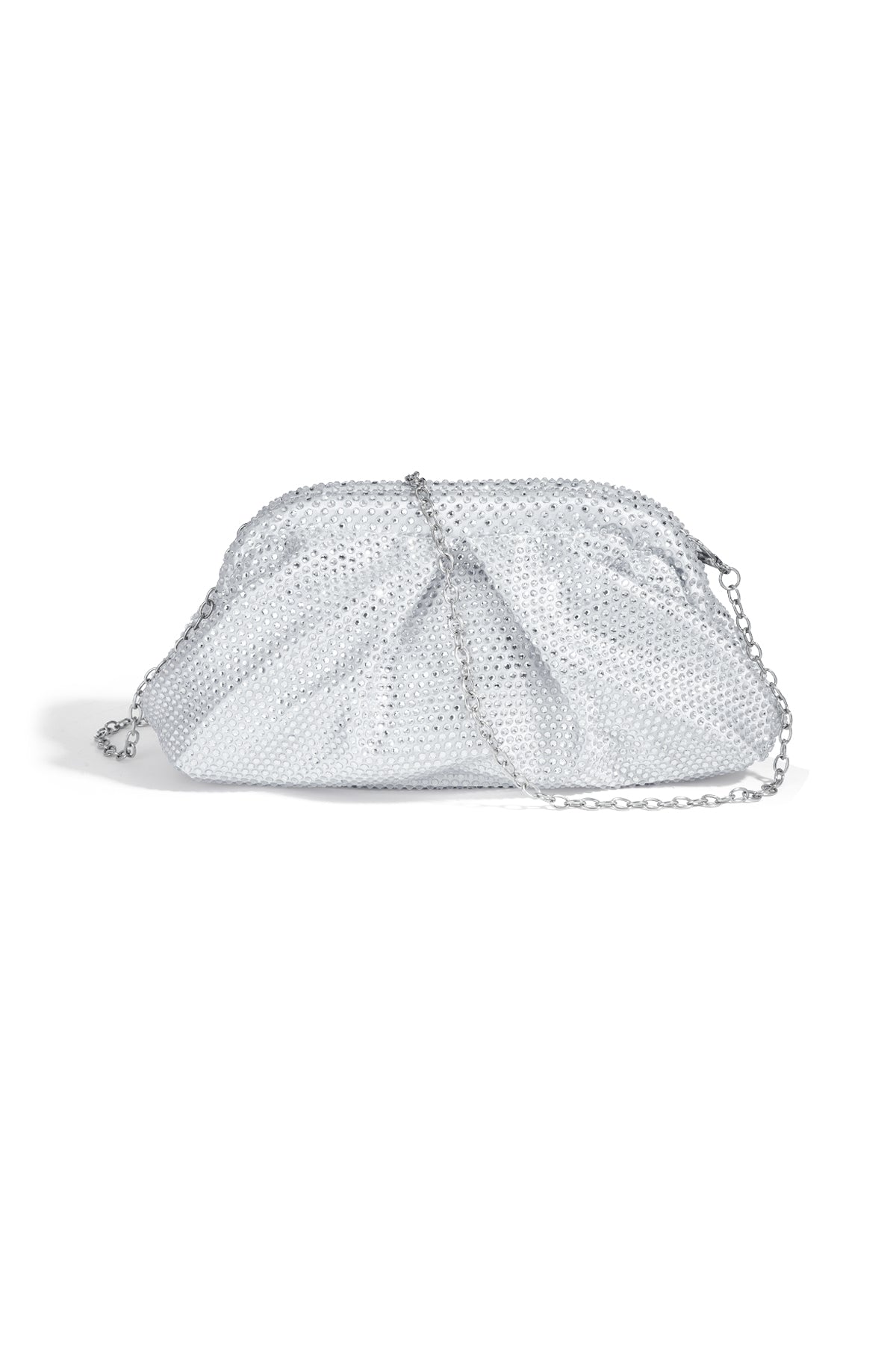 Silver mesh  sequin handbag on a white background
