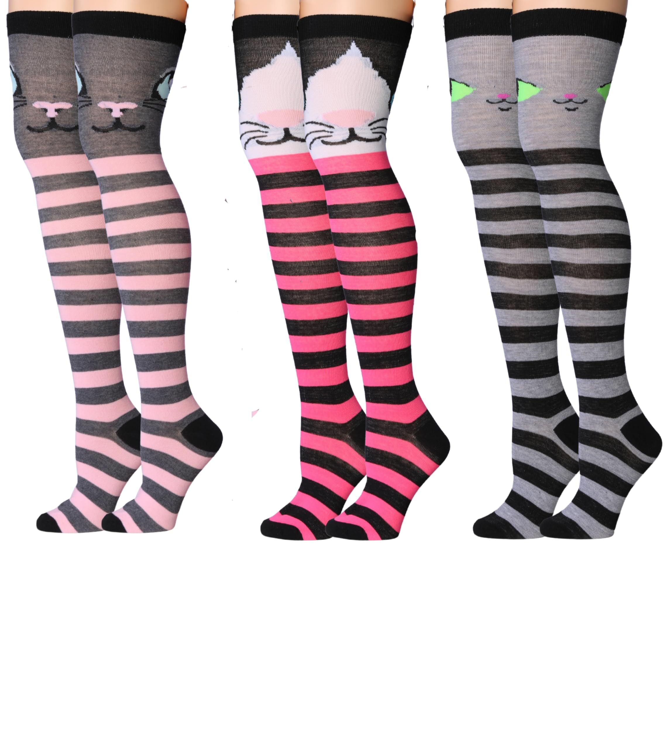 Cat Over The Knee High Socks - 3 Pairs