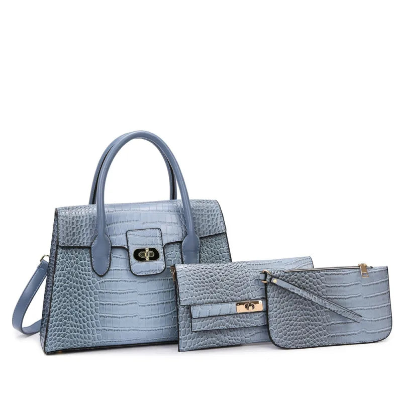 Croc-Embossed PU Leather Crossbody Bag – Elegant Square Handbag with Double Handles & Zipper