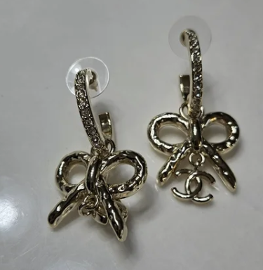 Bow Drop Earrings – Gold-Tone with Crystal Accents | Fast Shipping