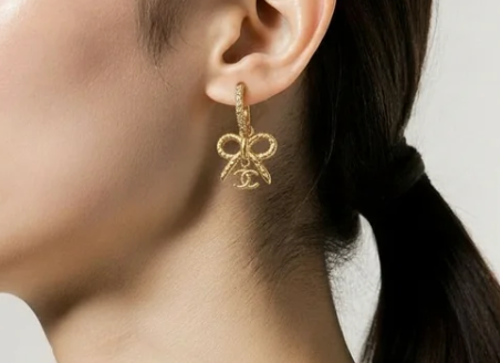 Bow Drop Earrings – Gold-Tone with Crystal Accents | Fast Shipping