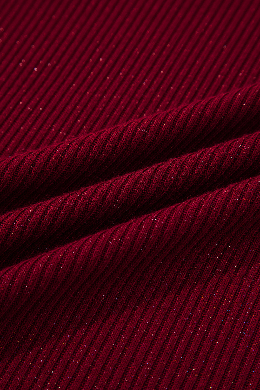 Solid Metallic Ribbed Knit Long Sleeve Top