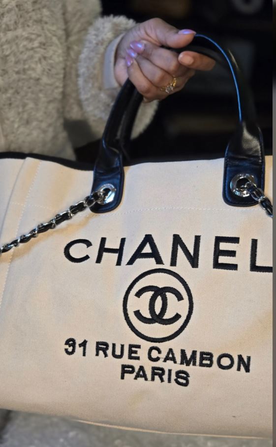 Luxury inspired Canvas Embroidered Tote + Matching Zip Wallet Set – Chain Strap & Leather Handles