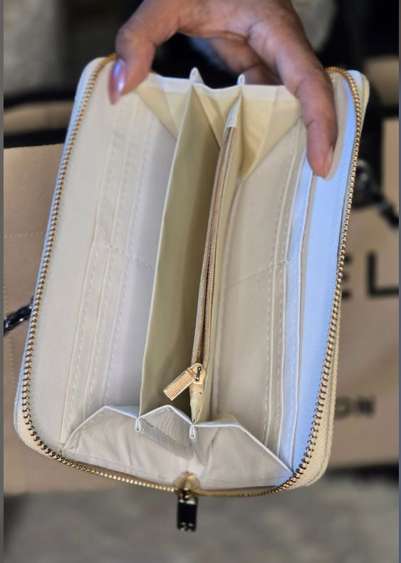 Luxury inspired Canvas Embroidered Tote + Matching Zip Wallet Set – Chain Strap & Leather Handles