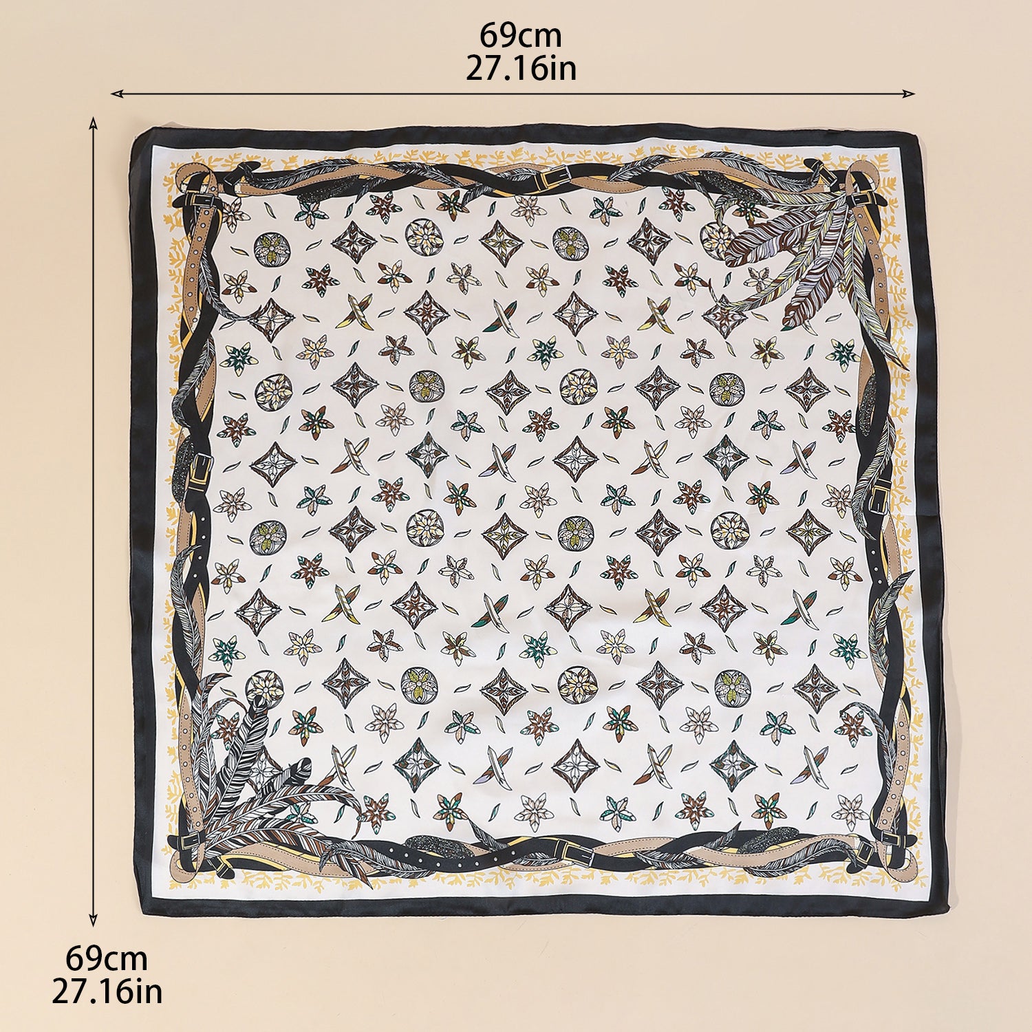 Vintage Belt  Feather Pattern Square Scarf