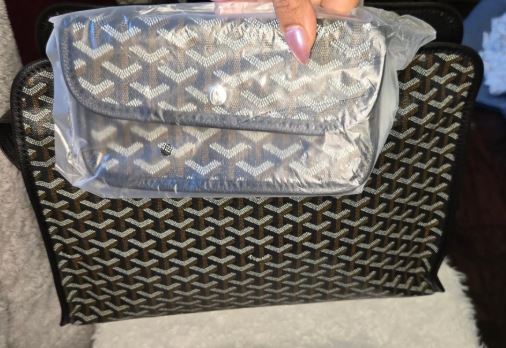 Premium Geometric Print Structured Tote with Leather Trim