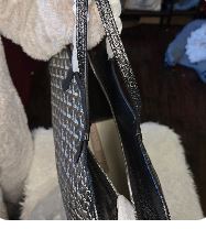 Premium Geometric Print Structured Tote with Leather Trim