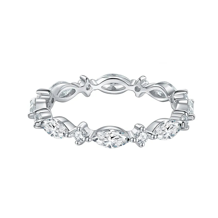 Silver ring with gemstones on a white background