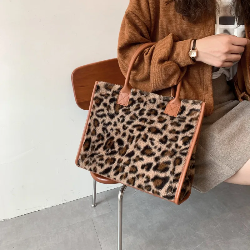Trendy Cow Print Tote Bag for Women – Cute Fuzzy Mini Handbag