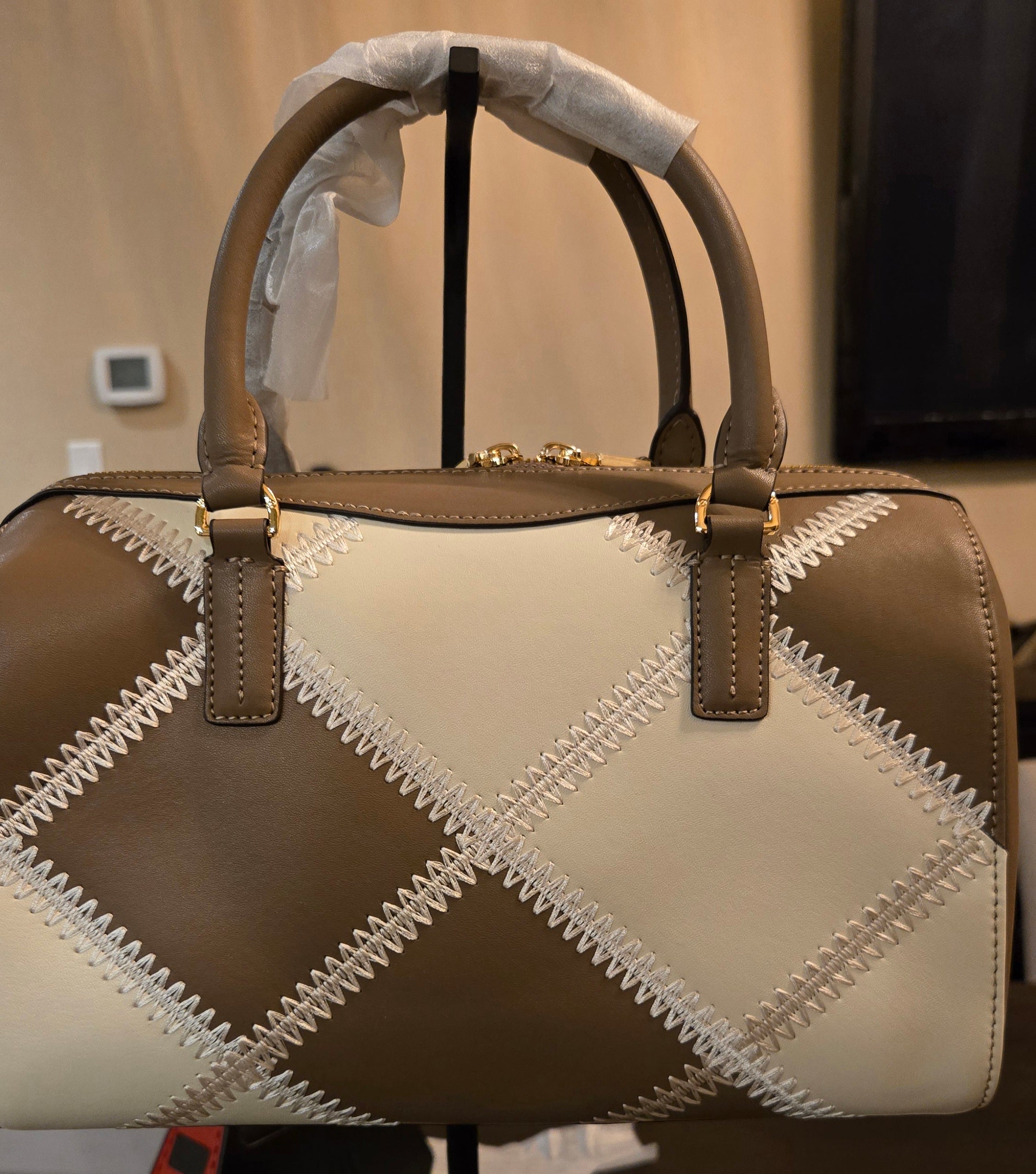 Elephant Grey and Ivory Monochrome Luxe Structured Top-Handle Satchel | Genuine Leather