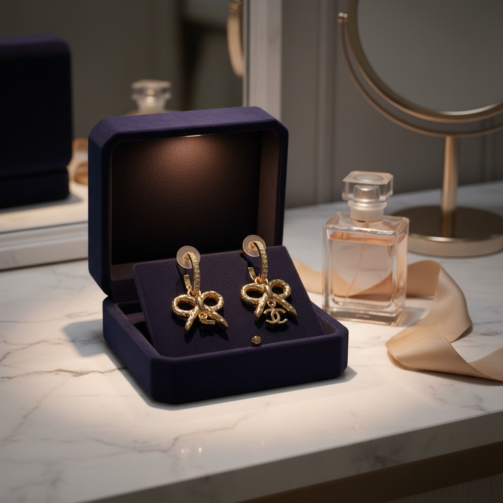 Elegant Gold Bow Drop Earrings with Crystal Accent