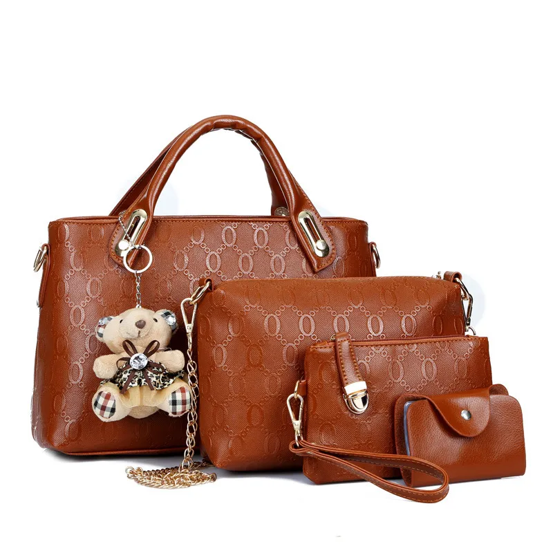 Women’s 5-Piece Handbag Set with Crossbody, Wallet & Charm