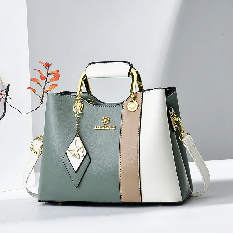 Large Structured Tote Bag for Women – Color Block Handbag with Gold Handle