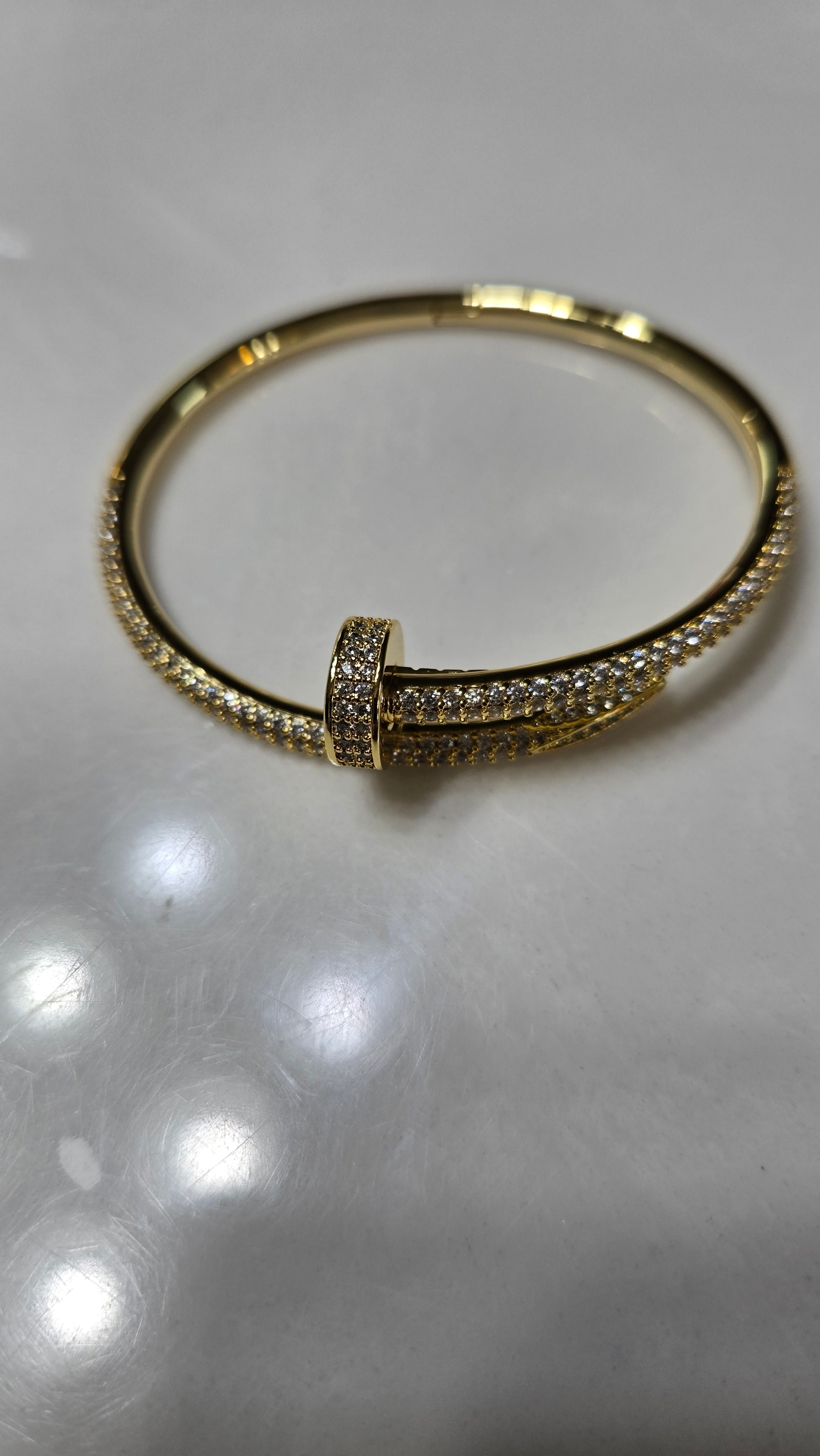 Gold-Tone Pavé Crystal Nail-Style Bangle Bracelet | Sleek Statement Jewelry