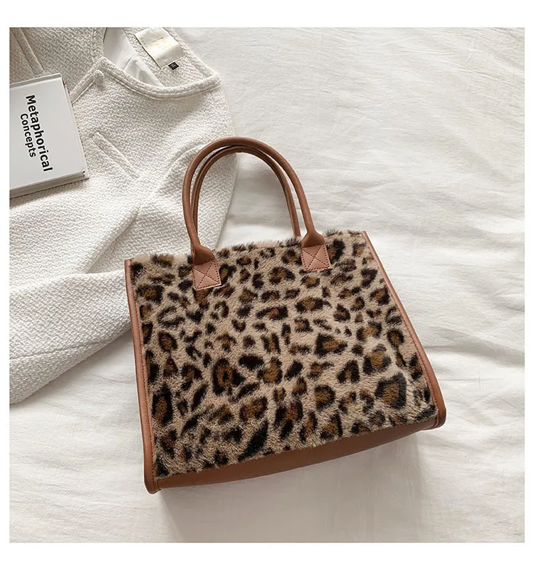 Trendy Cow Print Tote Bag for Women – Cute Fuzzy Mini Handbag